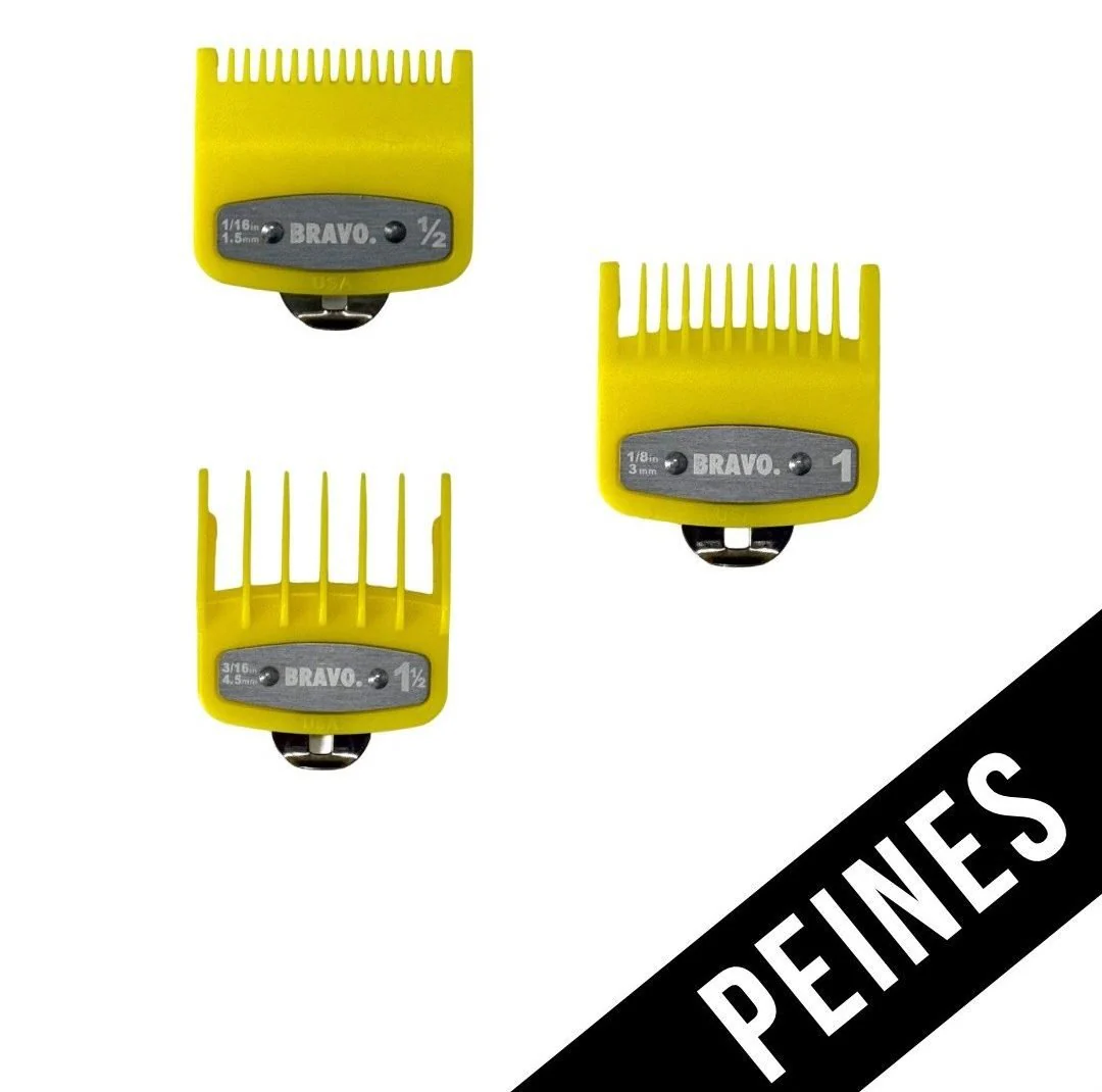 PEINES/GUIAS UNIVERSALES METALICOS X3 AMARILLO (0.5, 1.0, 1.5)- BRAVO